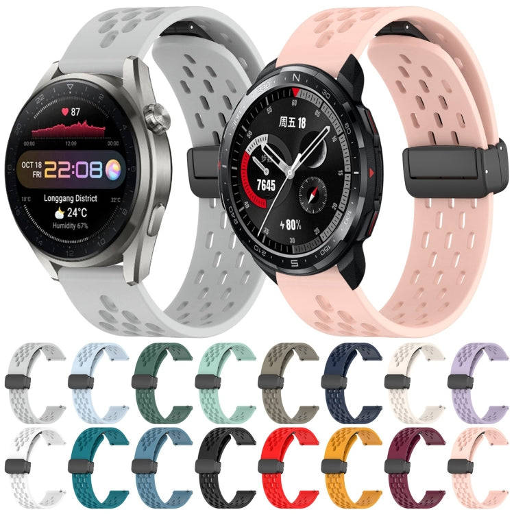 For Honor Magic Watch 2 46mm 22mm Folding Magnetic Clasp Silicone Watch Band(Light Grey)