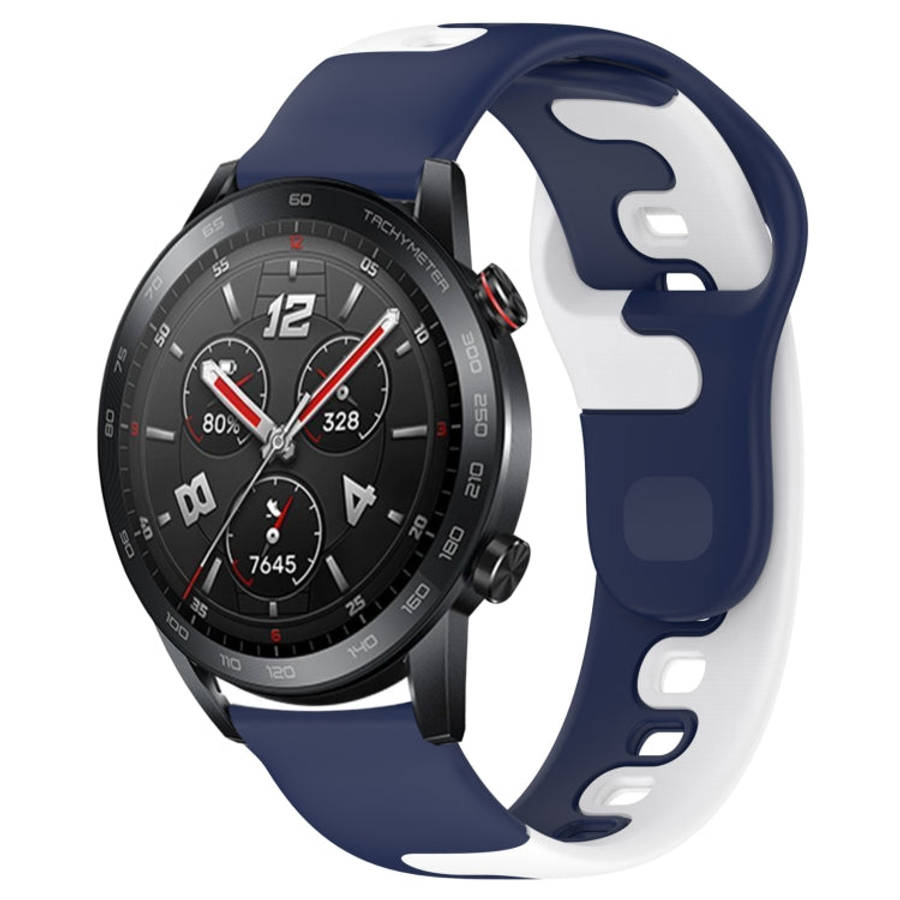 For Honor Watch GS 3i 22mm Double Color Silicone Watch Band(Blue+White)