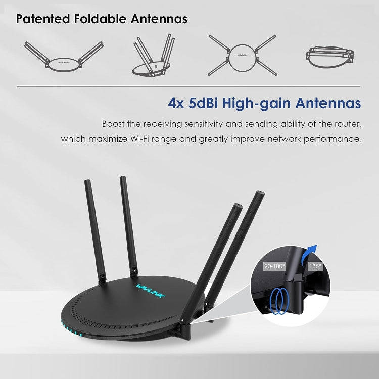 WAVLINK WN531P3 WAN / LAN Port Signal Booster Wireless Repeater AC1200 Wireless Routers, Plug:UK ...