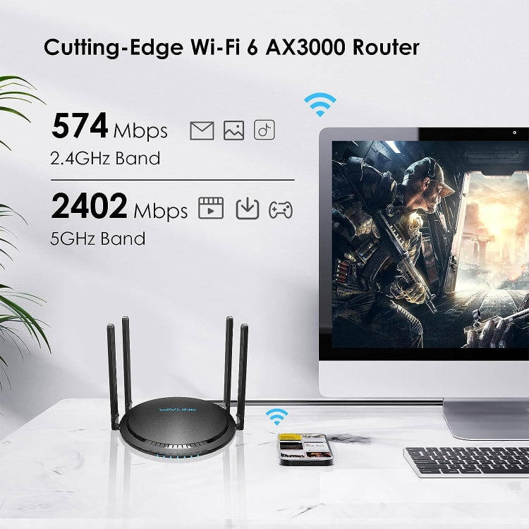 WAVLINK WN531MX3 Wider Coverage AX3000 WiFi 6 Wireless Routers Dual Band Wireless Repeater, Plug:...