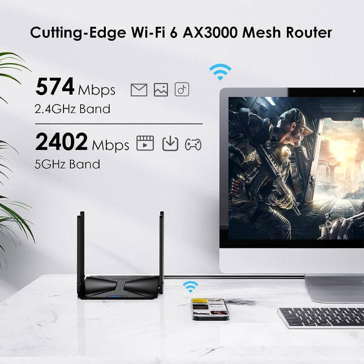 WAVLINK WN586X3 Wireless Gigabit Ethernet Router Wi-Fi 6 AX3000 Mesh Router Dual Band, Plug:AU Plug