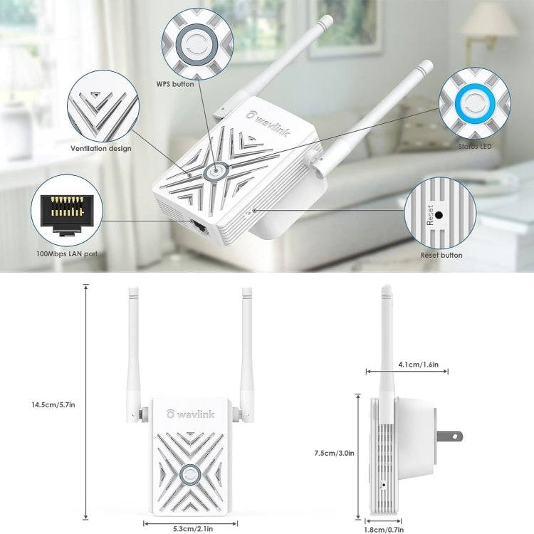 WAVLINK WN578W2 For Home Office N300 WiFi Wireless AP Repeater Signal Booster, Plug:UK Plug