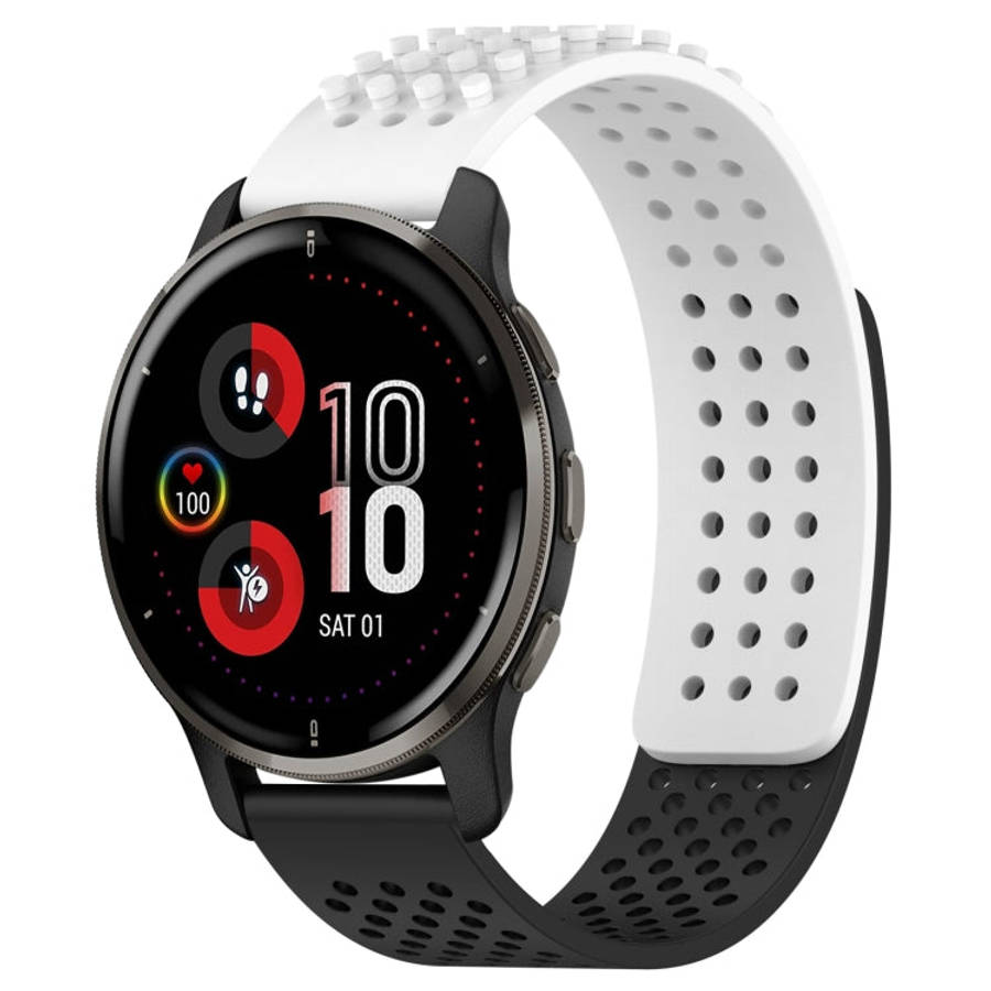For Garmin Venu 2 Plus 20mm Holes Breathable 3D Dots Silicone Watch Band(White+Black)