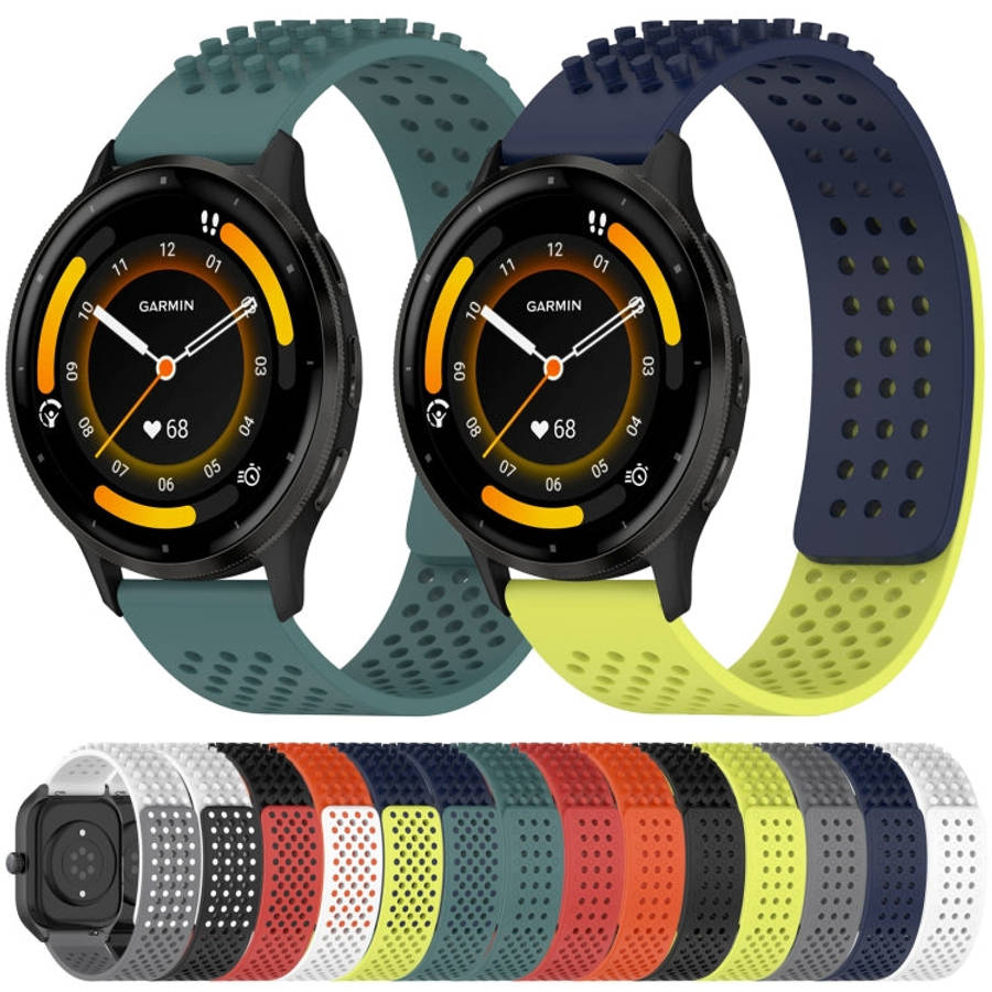 For Garmin Forerunner 255 22mm Holes Breathable 3D Dots Silicone Watch Band(White+Black)