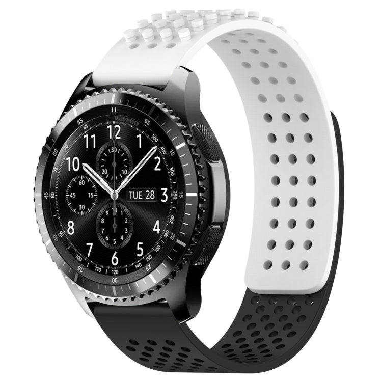For Samsung Gear S3 Frontier 22mm Holes Breathable 3D Dots Silicone Watch Band(White+Black)