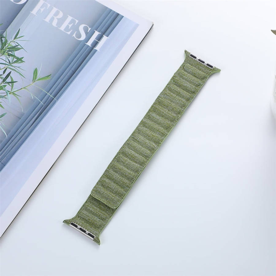 For Apple Watch 7 41mm Denim Magnetic Watch Band(Green)