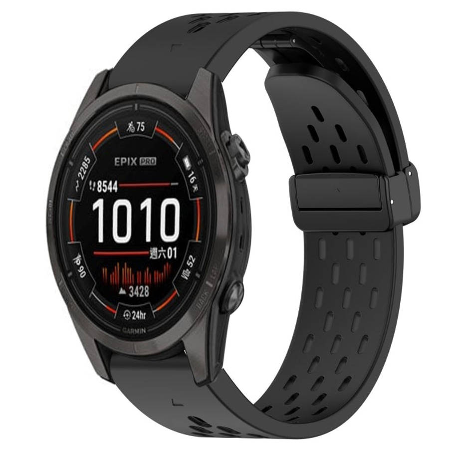 For Garmin Epix Pro 42mm Hole Folding Buckle 20mm Silicone Watch Band(Black)