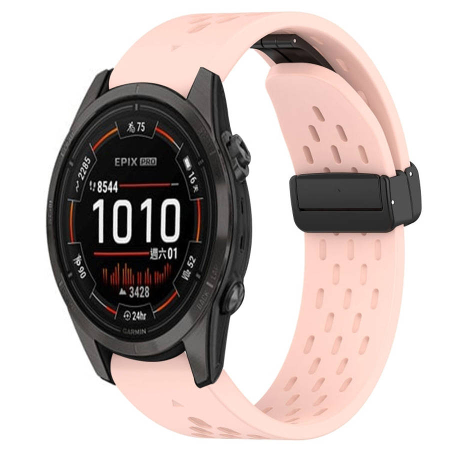 For Garmin Epix Pro 42mm Hole Folding Buckle 20mm Silicone Watch Band(Pink)