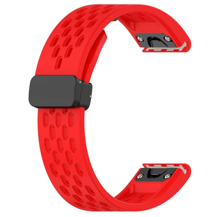 For Garmin Fenix 7S Solar Hole Folding Buckle 20mm Silicone Watch Band(Red)