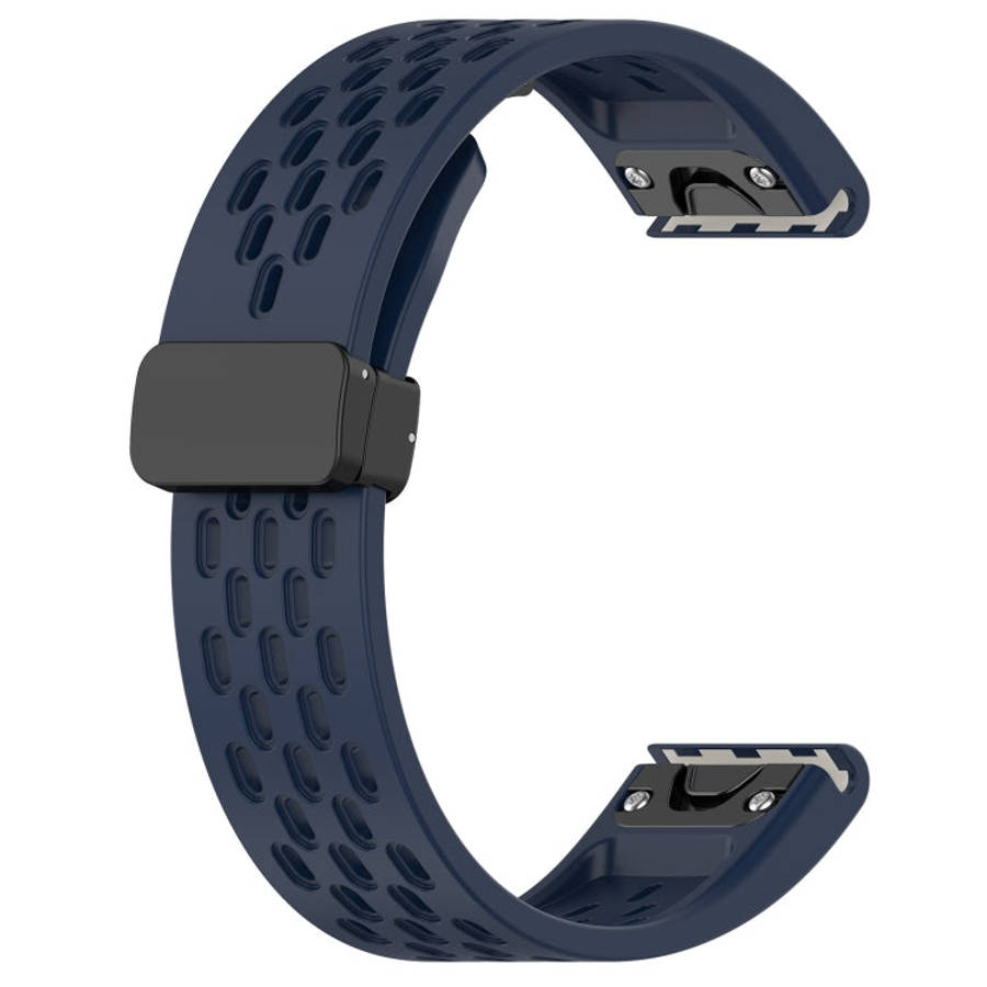 For Garmin Fenix 6S Hole Folding Buckle 20mm Silicone Watch Band(Midnight Blue)