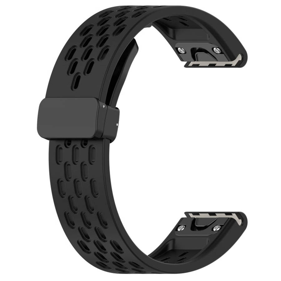 For Garmin Epix Pro 47mm Hole Folding Buckle 22mm Silicone Watch Band(Black)