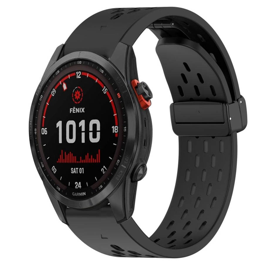 For Garmin Fenix 7 Solar Hole Folding Buckle 22mm Silicone Watch Band(Black)