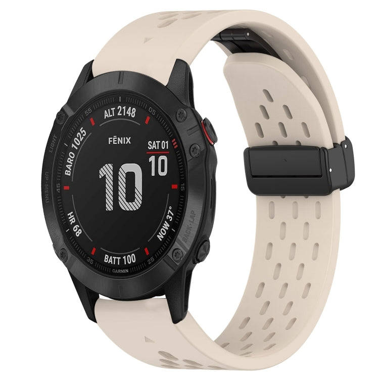 For Garmin Fenix 6 Pro GPS Hole Folding Buckle 22mm Silicone Watch Band(Starlight Color)