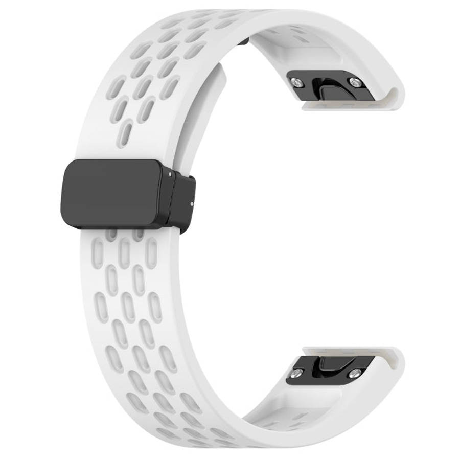 For Garmin Fenix 7X Solar Hole Folding Buckle 26mm Silicone Watch Band(White)
