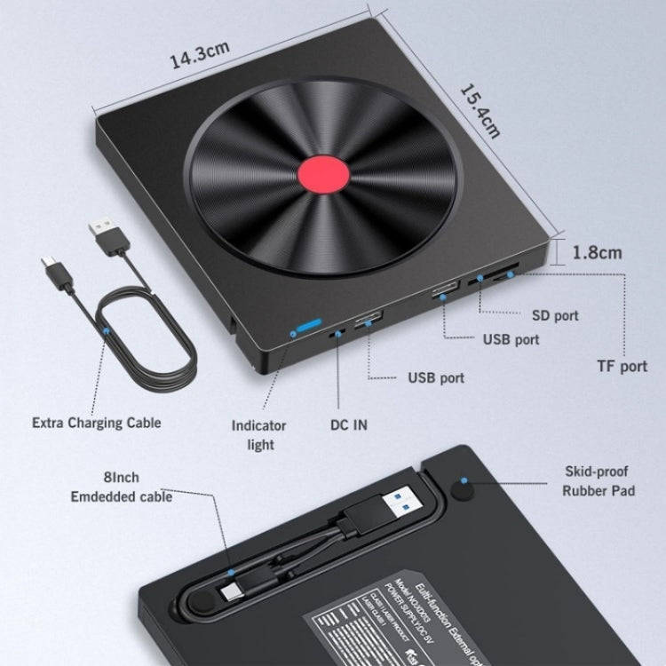 052 USB + Type-C DVD Burner Readable SD / TF Card DVD-RW Recorder PC External Optical Drive