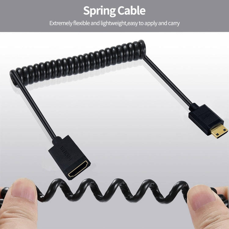 JUNSUNMAY 4K 60Hz Mini HDMI Male to HDMI 2.0V Female Spring Cable, Length:1.8m(Left)