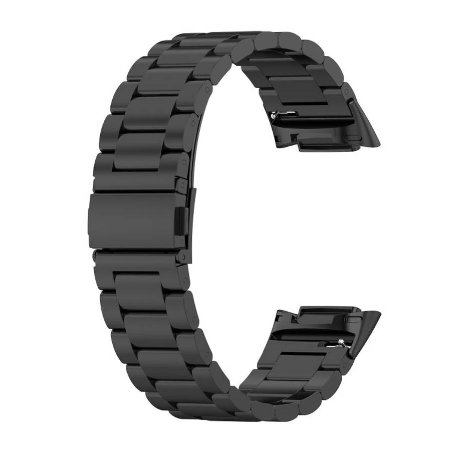 For Fitbit Charge 6 Three Beads Stainless Steel Metal Watch Band(Black)