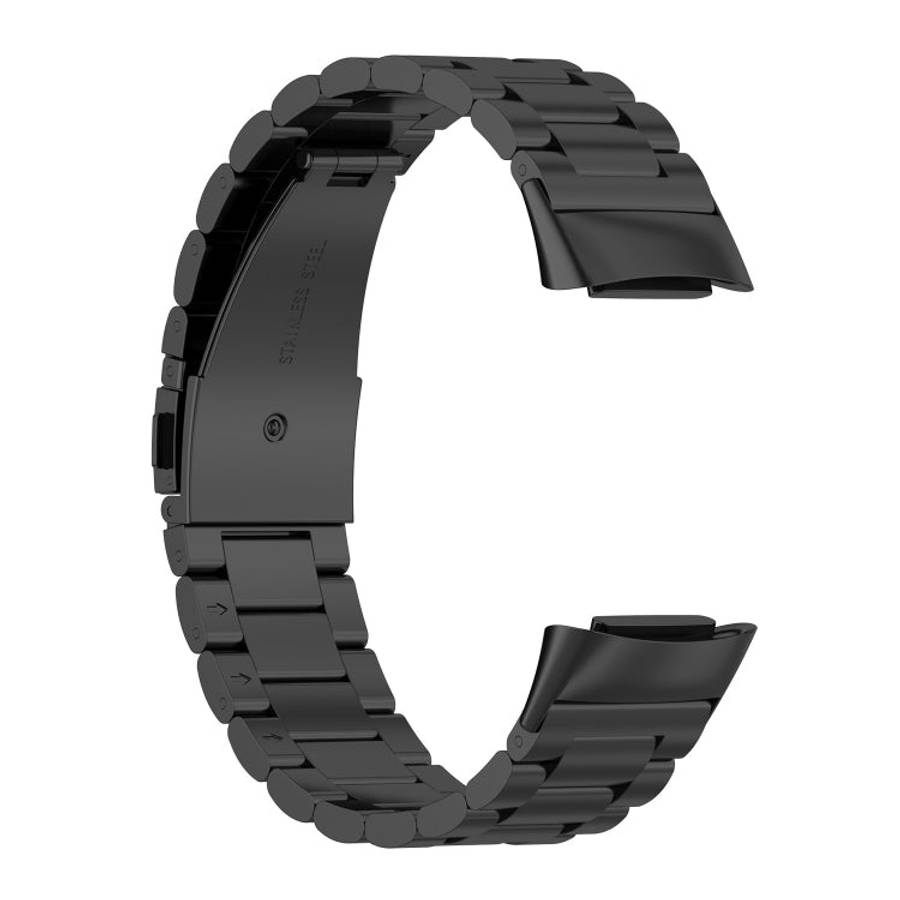 For Fitbit Charge 6 Three Beads Stainless Steel Metal Watch Band(Black)