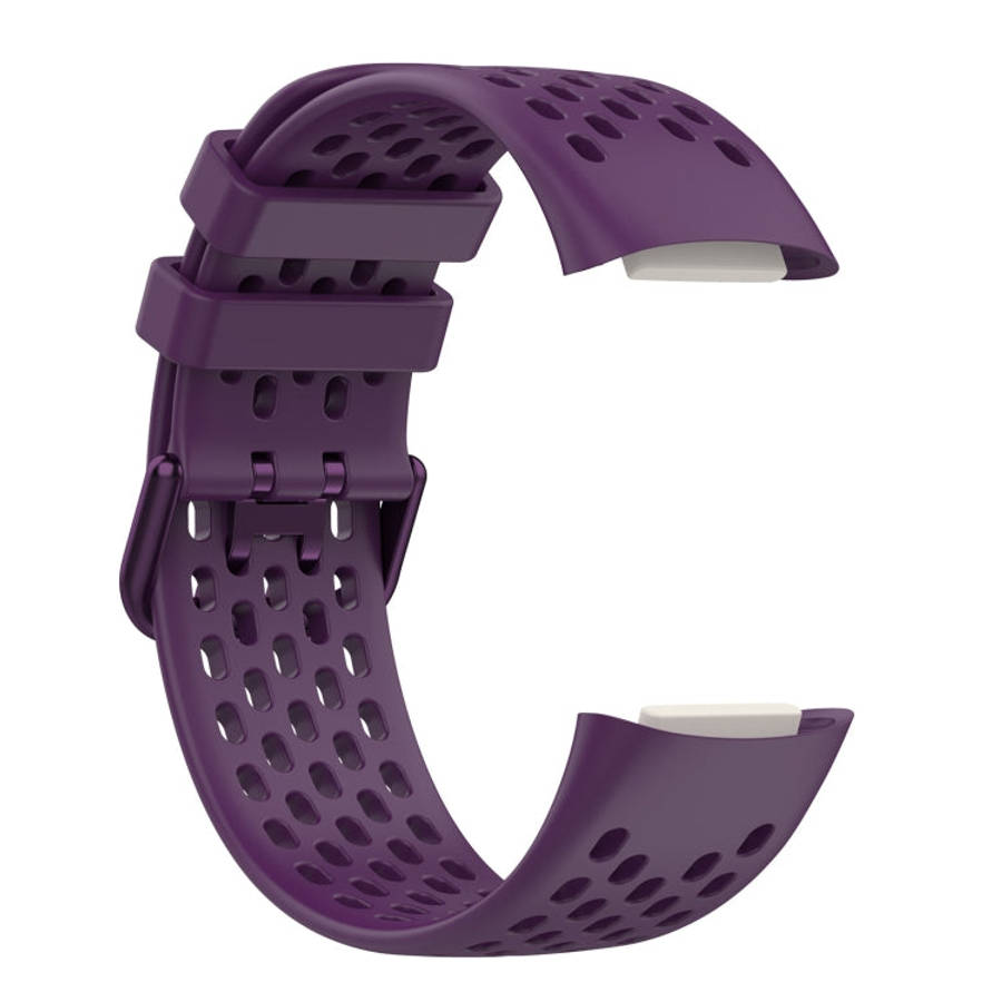 For Fitbit Charge 6 Solid Color Breathable Sports Silicone Watch Band(Dark Purple)