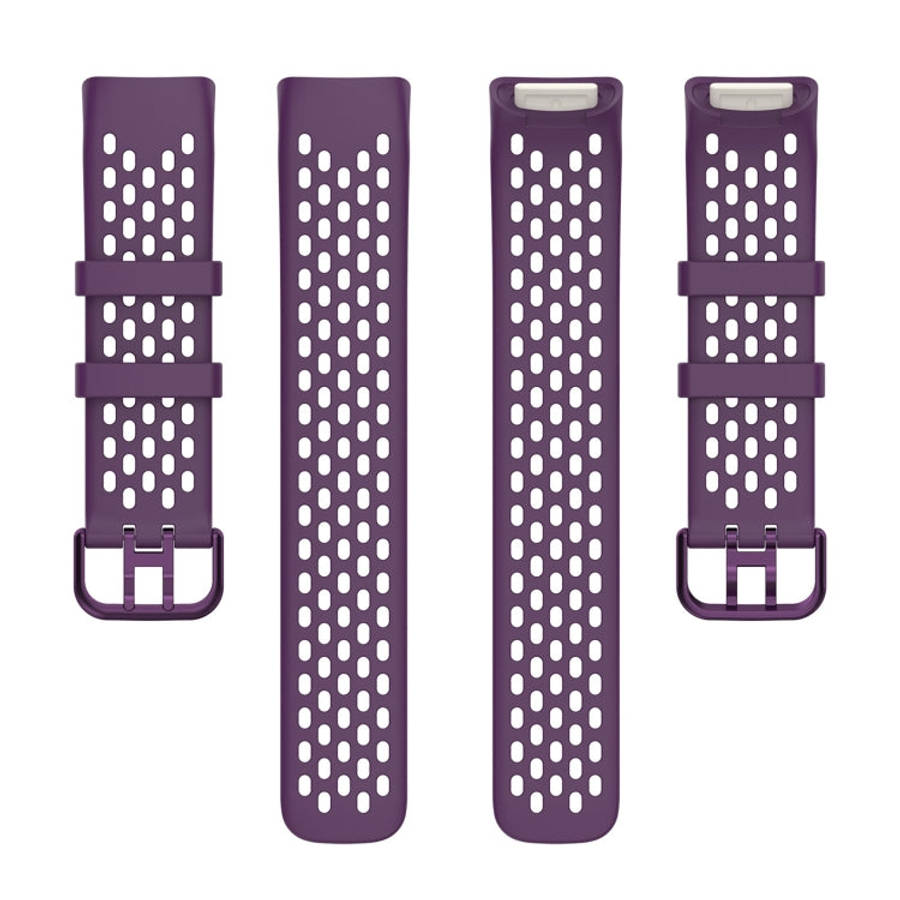 For Fitbit Charge 6 Solid Color Breathable Sports Silicone Watch Band(Dark Purple)