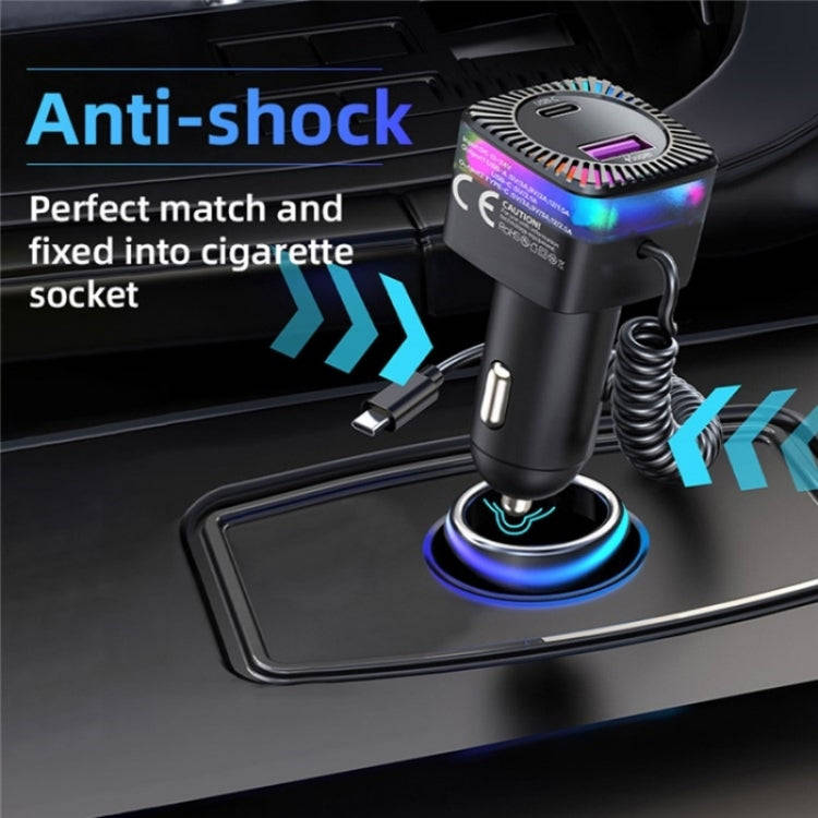 With Spring Type-C Cable USB + Type-C PD 30W Phone Fast Charging Adapter Car Charger