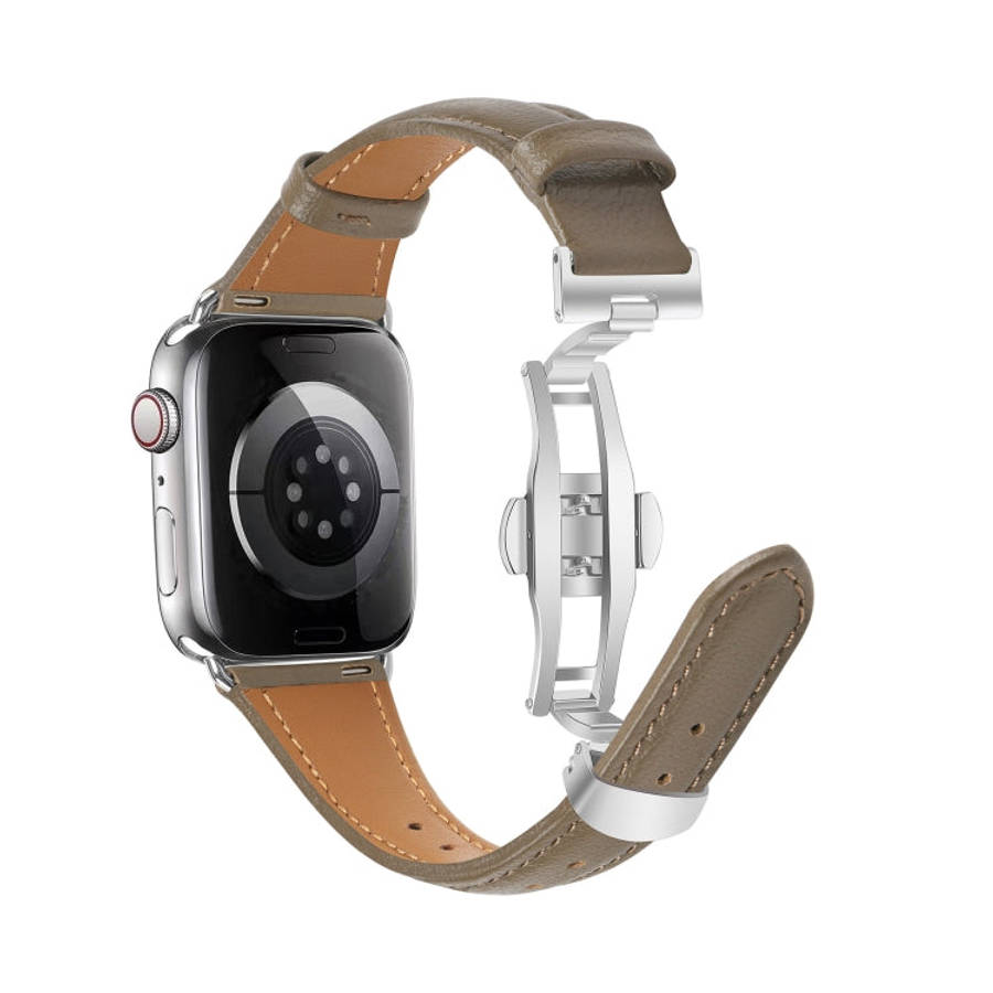 For Apple Watch Series 7 41mm Plain Leather Butterfly Buckle Watch Band(Gray+Silver)