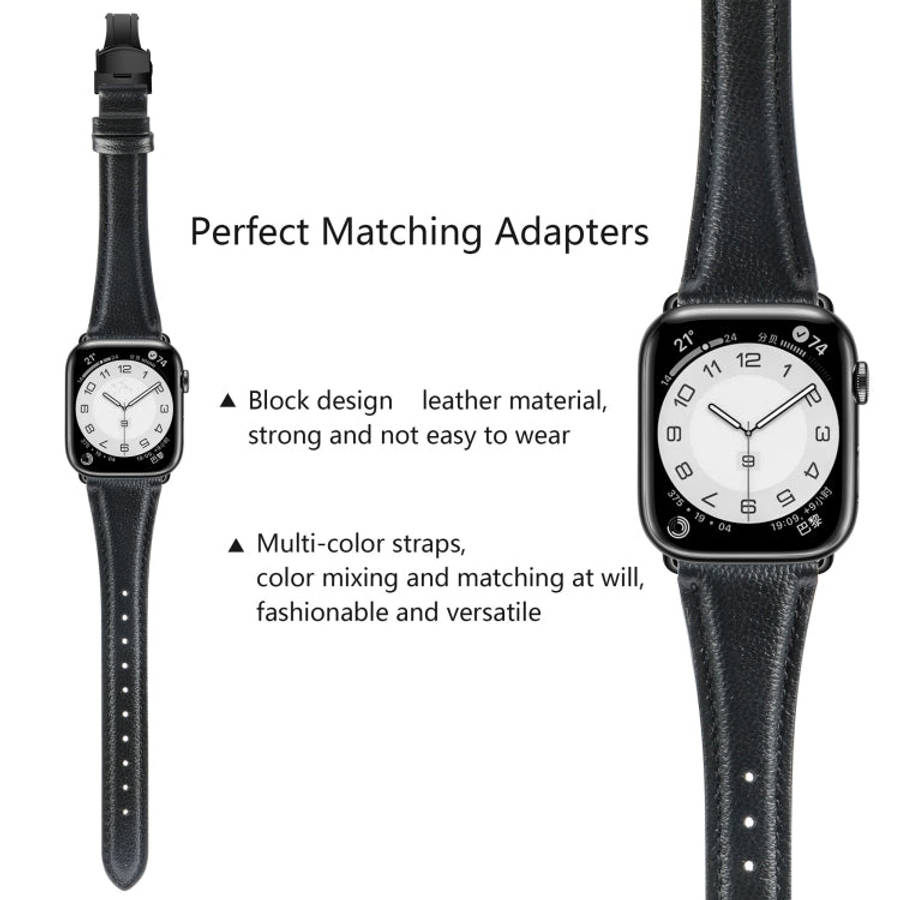 For Apple Watch Series 7 41mm Plain Leather Butterfly Buckle Watch Band(Black+Black)