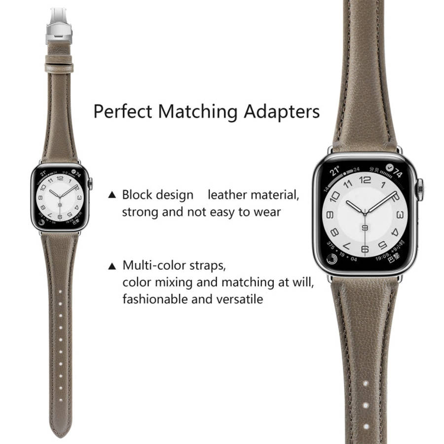 For Apple Watch Series 6 44mm Plain Leather Butterfly Buckle Watch Band(Gray+Silver)