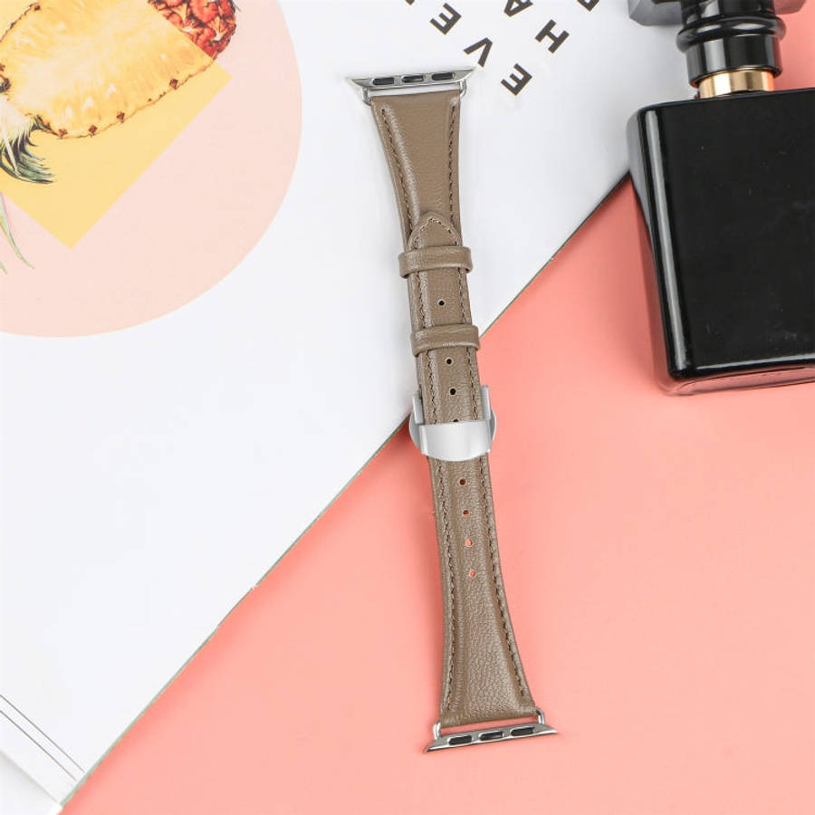 For Apple Watch Series 6 44mm Plain Leather Butterfly Buckle Watch Band(Gray+Silver)
