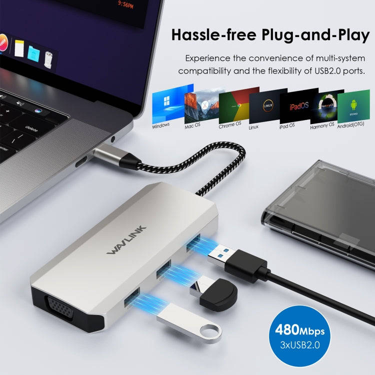 WAVLINK WL-UMD305 7 in 1 4K DP / HDMI Quard Display USB-C Hub Dock Multi-port Adapter