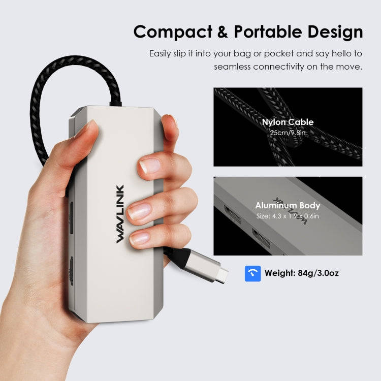 WAVLINK WL-UMD305 7 in 1 4K DP / HDMI Quard Display USB-C Hub Dock Multi-port Adapter