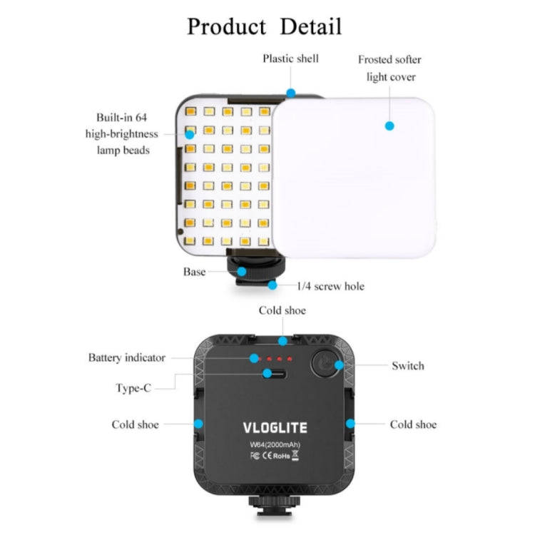VLOGLITE W64 For Live Broadcast / Video Conference Dimmable LED Fill Light