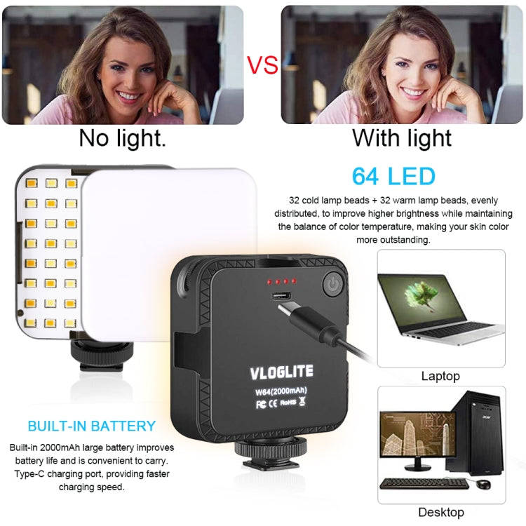 VLOGLITE W64 For Live Broadcast / Video Conference Dimmable LED Fill Light