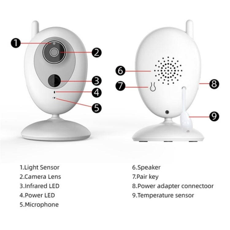 R306 Room Temperature Monitor Intercom Camera 2.0-inch Night Vision Wireless Baby Monitor(US Plug)