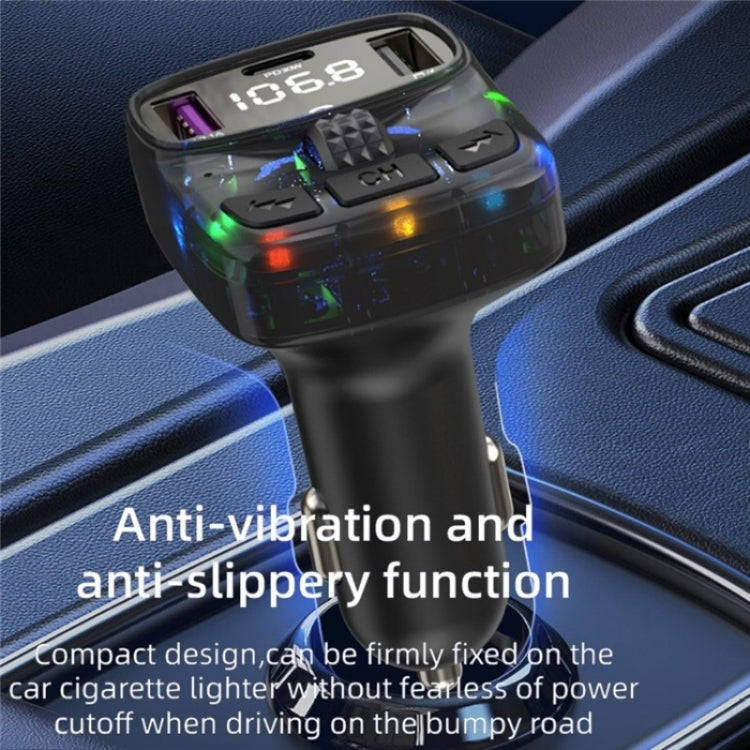 C56 PD Type-C + Dual USB Car Charger Colorful Light Car Bluetooth Adapter FM Transmitter