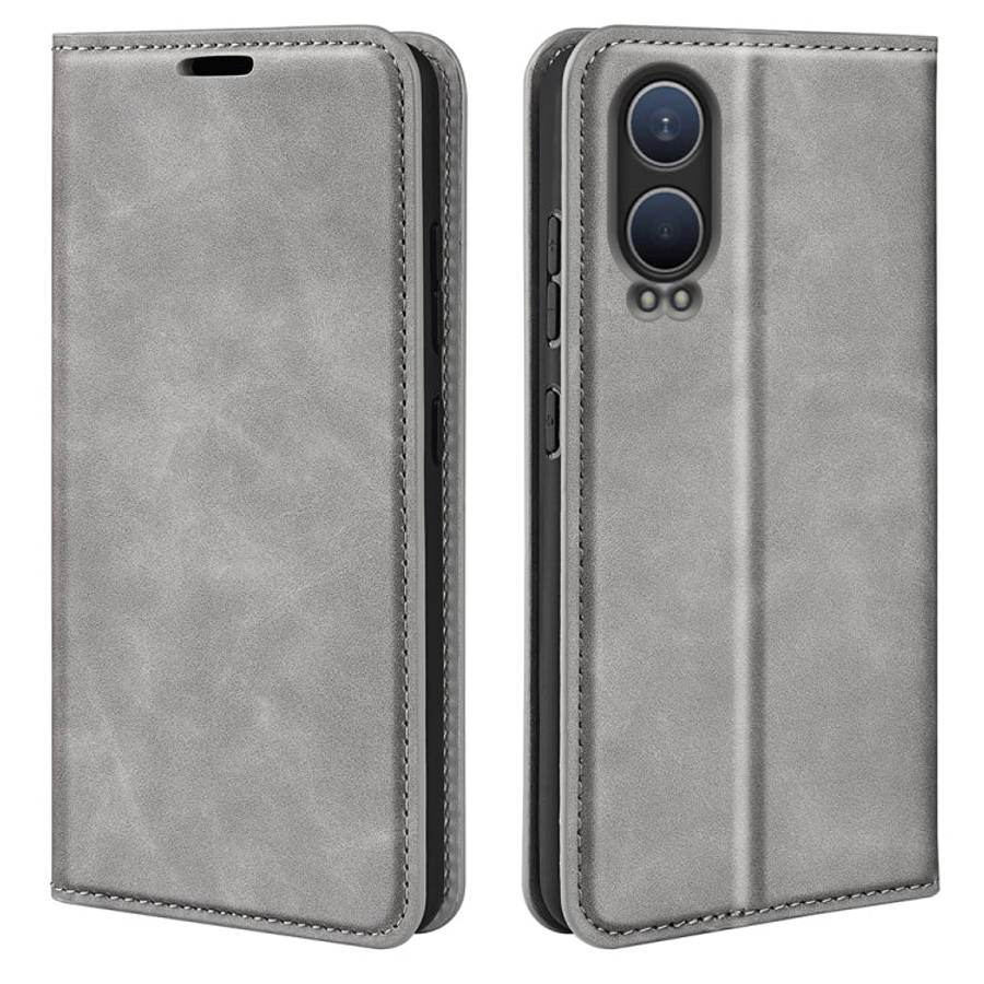 For OnePlus Nord CE4 Lite 5G Retro-skin Magnetic Suction Leather Phone Case(Grey)