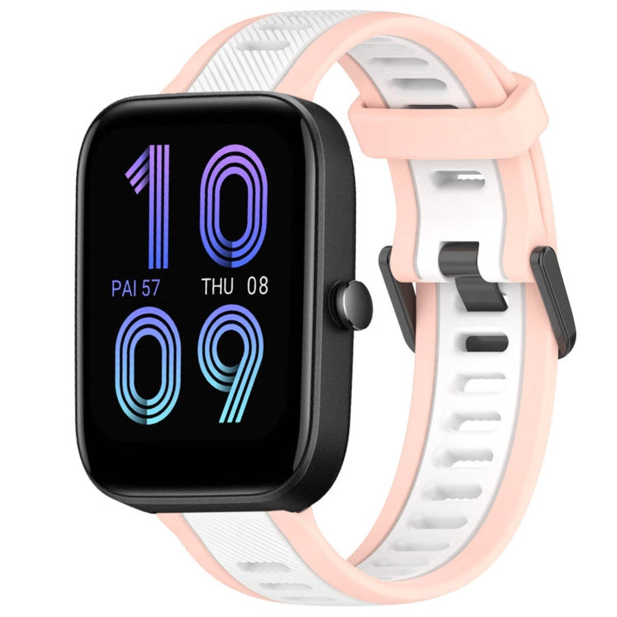 For Amazfit Bip 3 Pro 20mm Two-Color Textured Silicone Watch Band(White+Pink)