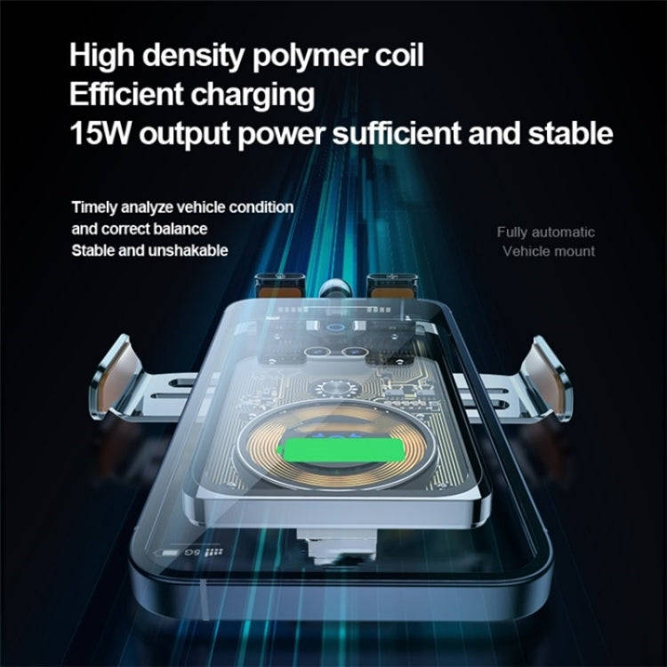 F18 With Infrared Sensor Phone Charging Aluminum Alloy Bracket Car Wireless Charger(Transparent B...
