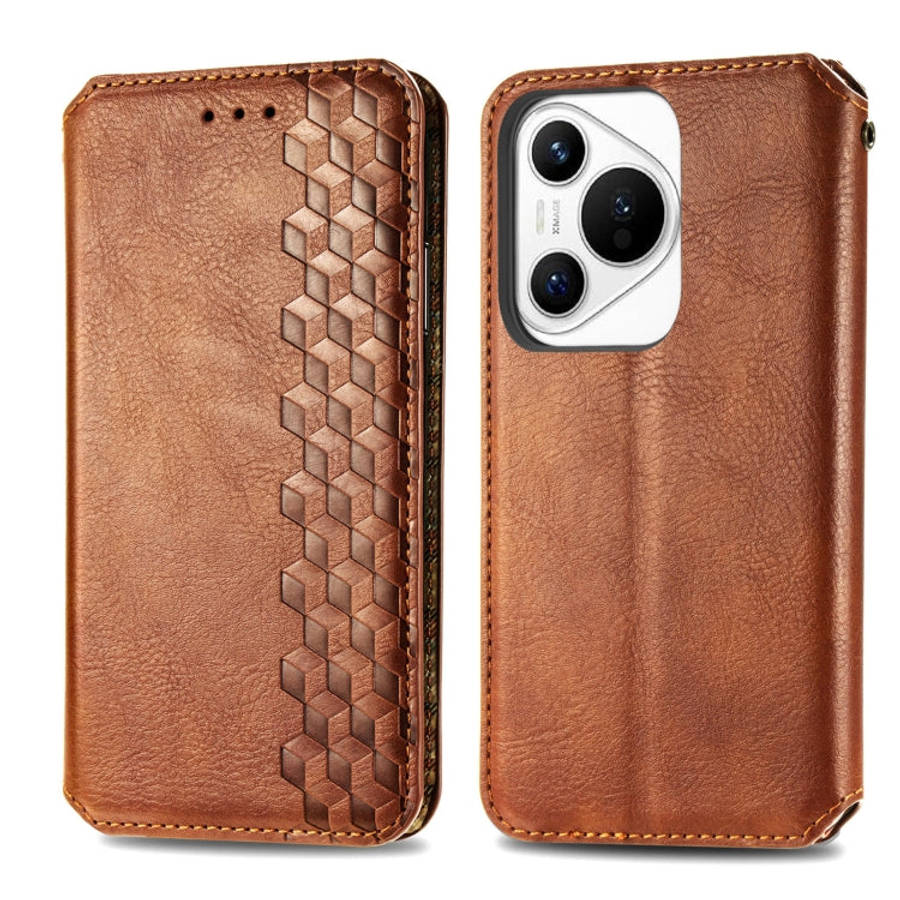 For Huawei Pura 70 Pro+ Cubic Grid Pressed Magnetic Leather Phone Case(Brown)