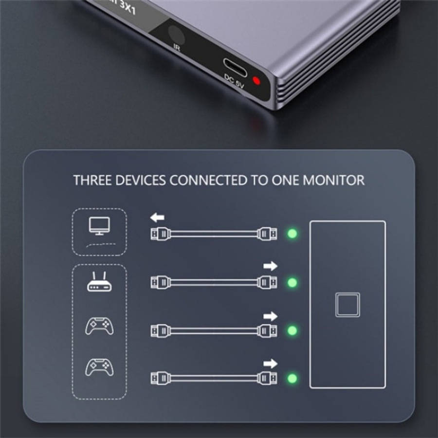 Q301 4K / 60hz HD Video Aluminum Alloy Adapter 3 Input 1 Output HDMI Switcher