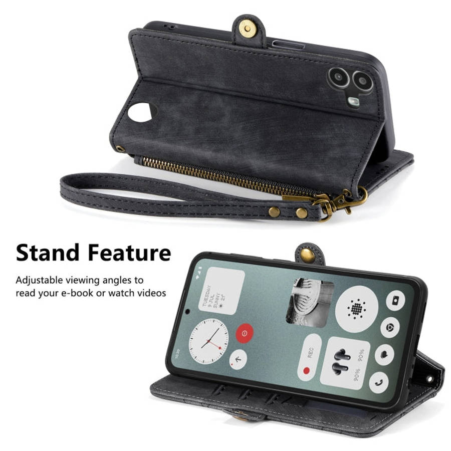 For Nothing CMF Phone 1 Geometric Zipper Wallet Side Buckle Leather Phone Case(Black)