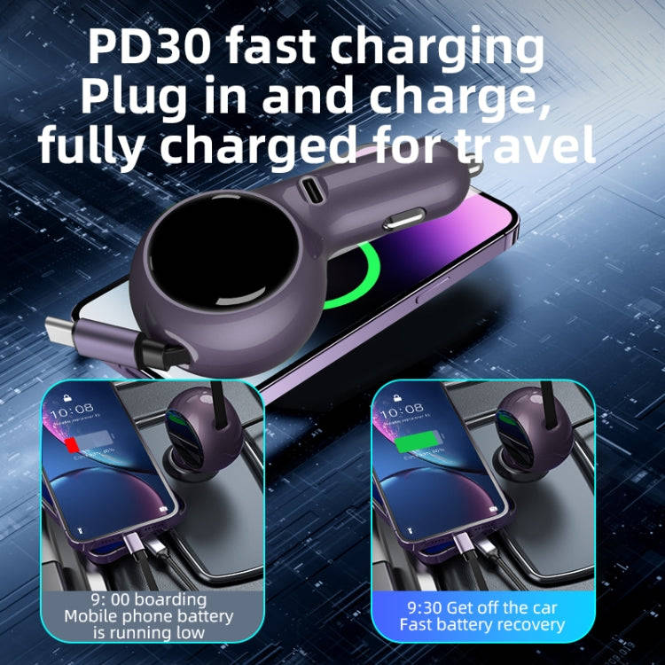 K2 With 60W Type-C Retractable Cable Type-C Port Phone Fast Charging Adapter Car Charger