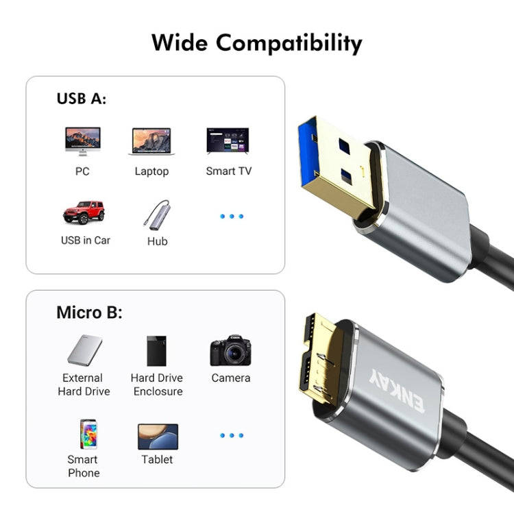 ENKAY USB 3.0 A to USB 3.0 Micro B 5Gbps Data Camera Hard Drive Cable, Length:1.5m