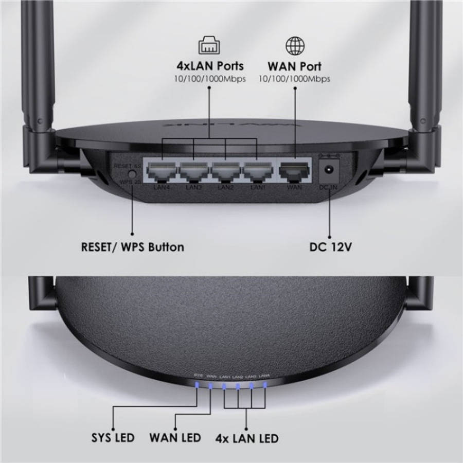 WAVLINK WN530G3 4x 5dBi Foldable Antenna AC1200 Dual Band Wireless Repeater Router, Plug:EU Plug