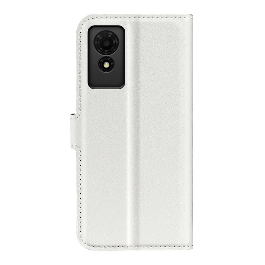 For TCL 501 Litchi Texture Horizontal Flip Leather Phone Case with Holder(White)