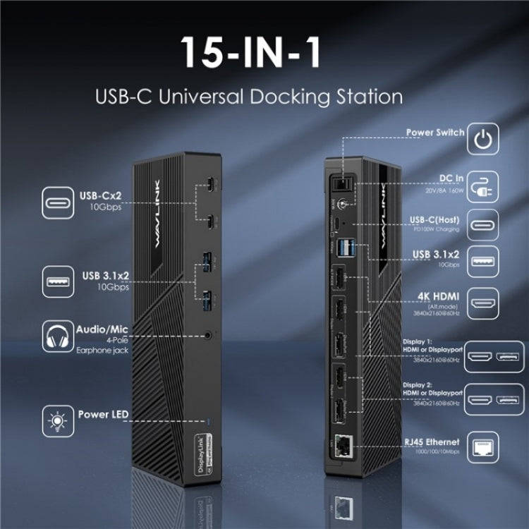 WAVLINK UG69PD25 Pro 100W PD Charging Triple 4K Display Laptop Docking Station, Plug:EU Plug