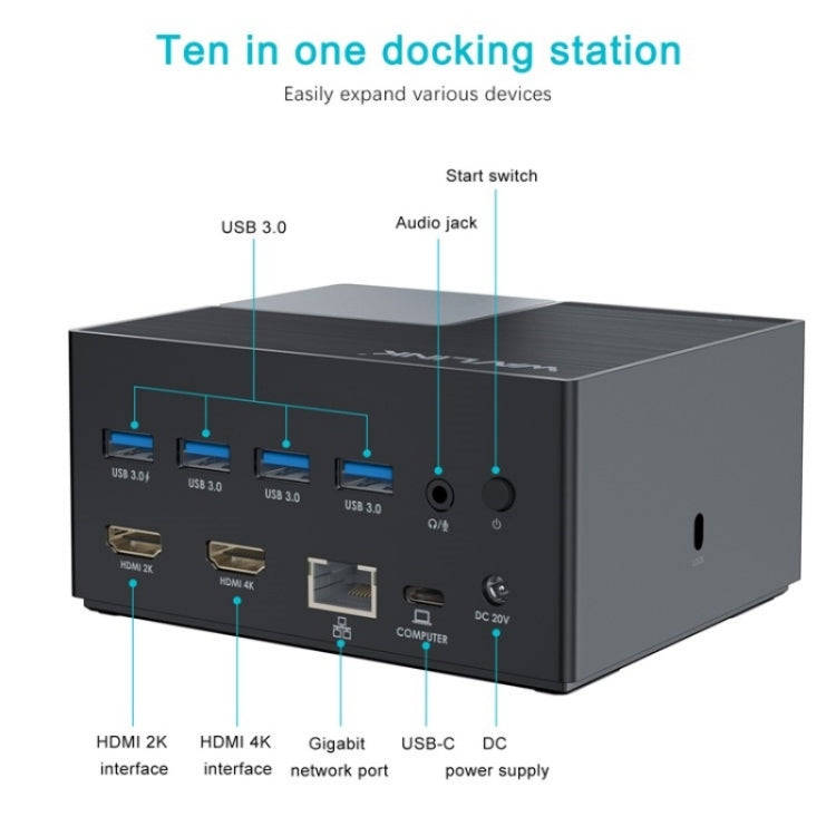 WAVLINK UG76PD2 3.5mm Audio, Gigabit Network Port Dual HD Universal Docking Station(US Plug)