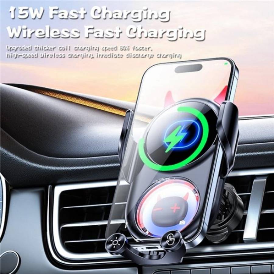 D1 Devil Design Air Vent Mount Phone Holder Stand 15W Car Wireless Charger(White)