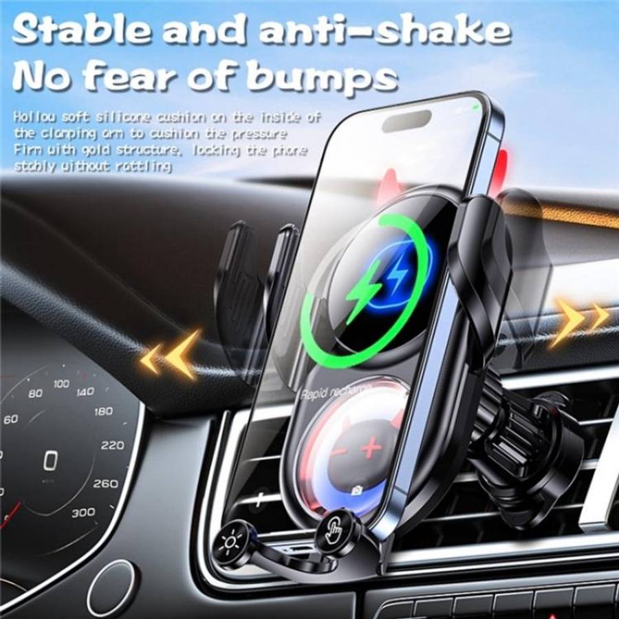 D1 Devil Design Air Vent Mount Phone Holder Stand 15W Car Wireless Charger(White)