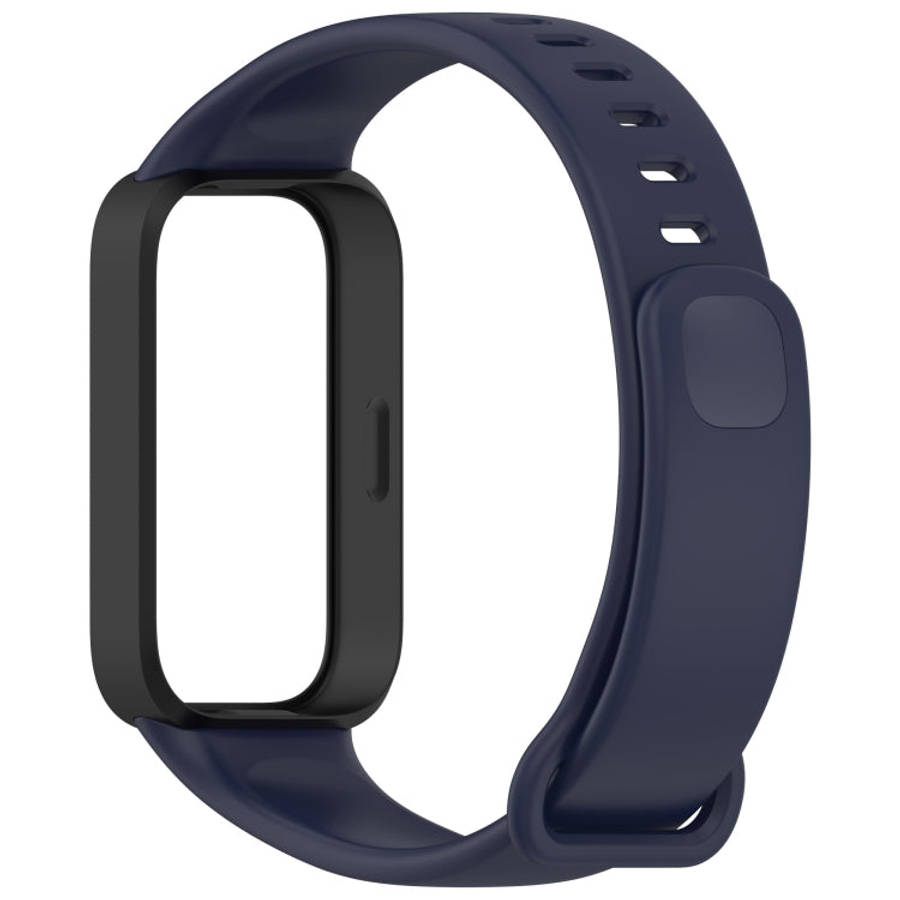 For Redmi Band 3 / Xiaomi Smart Band 9 Active Soft Silicone Integrated Watch Band(Black+ Dark Blue)